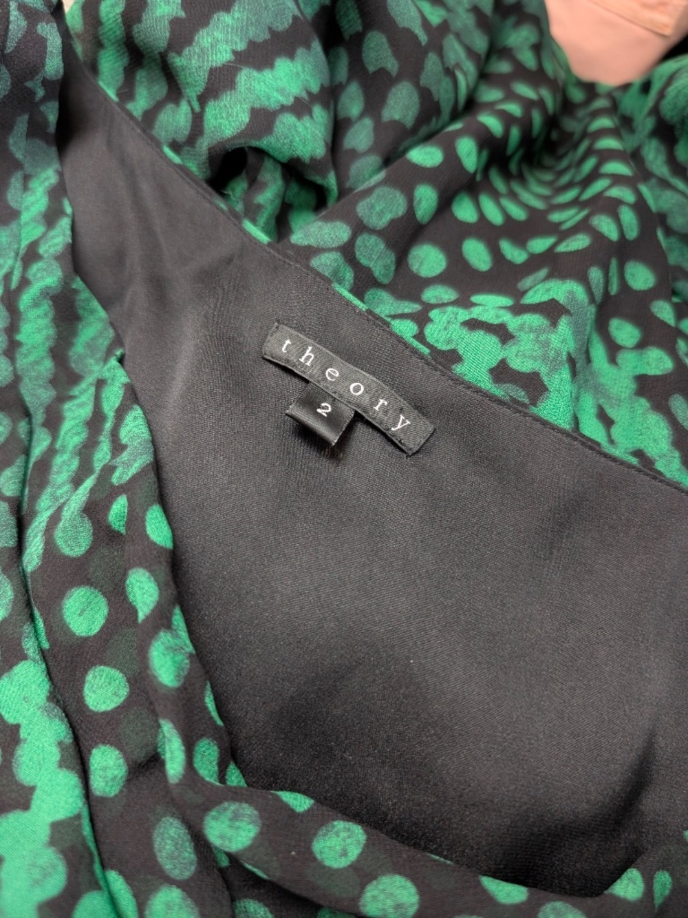 Theory Jaylyn Blurred Green Mini Dress Drop Waist Draped Size 2 - Picture 13 of 13